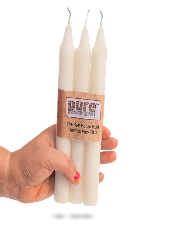 Pure Source India Candles Wax Household Candles Set of 3 Pcs (8 inch Long Candles) Birthday Candle/Dinner Light Candle - Image 1